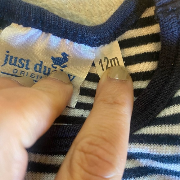 NWOT Just Ducky Navy/White Striped Unisex Onesie Size: 12M - Picture 4 of 5